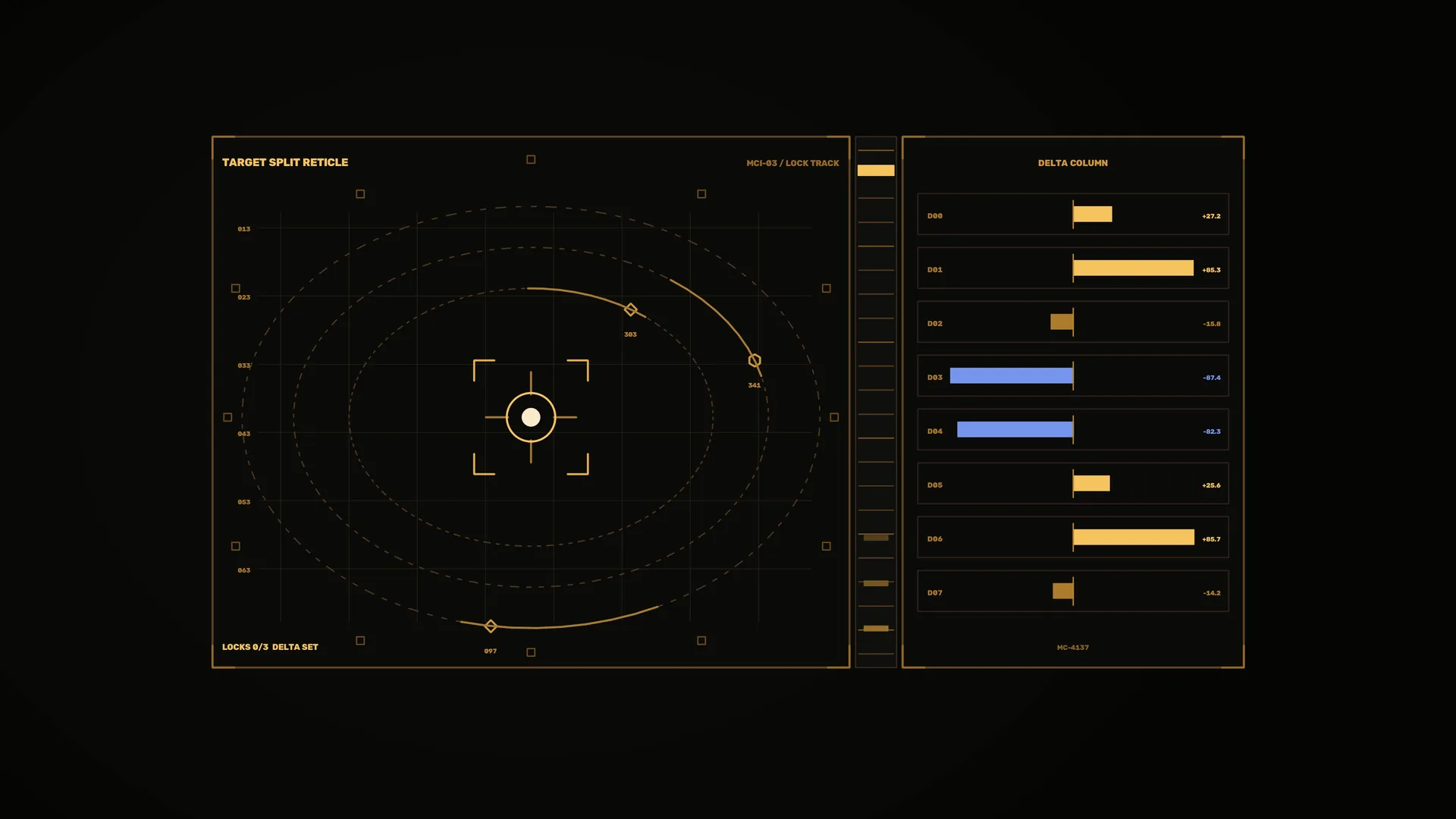 Orbital target grid in amber and blue — orbital diagram wallpaper at 3840x2160