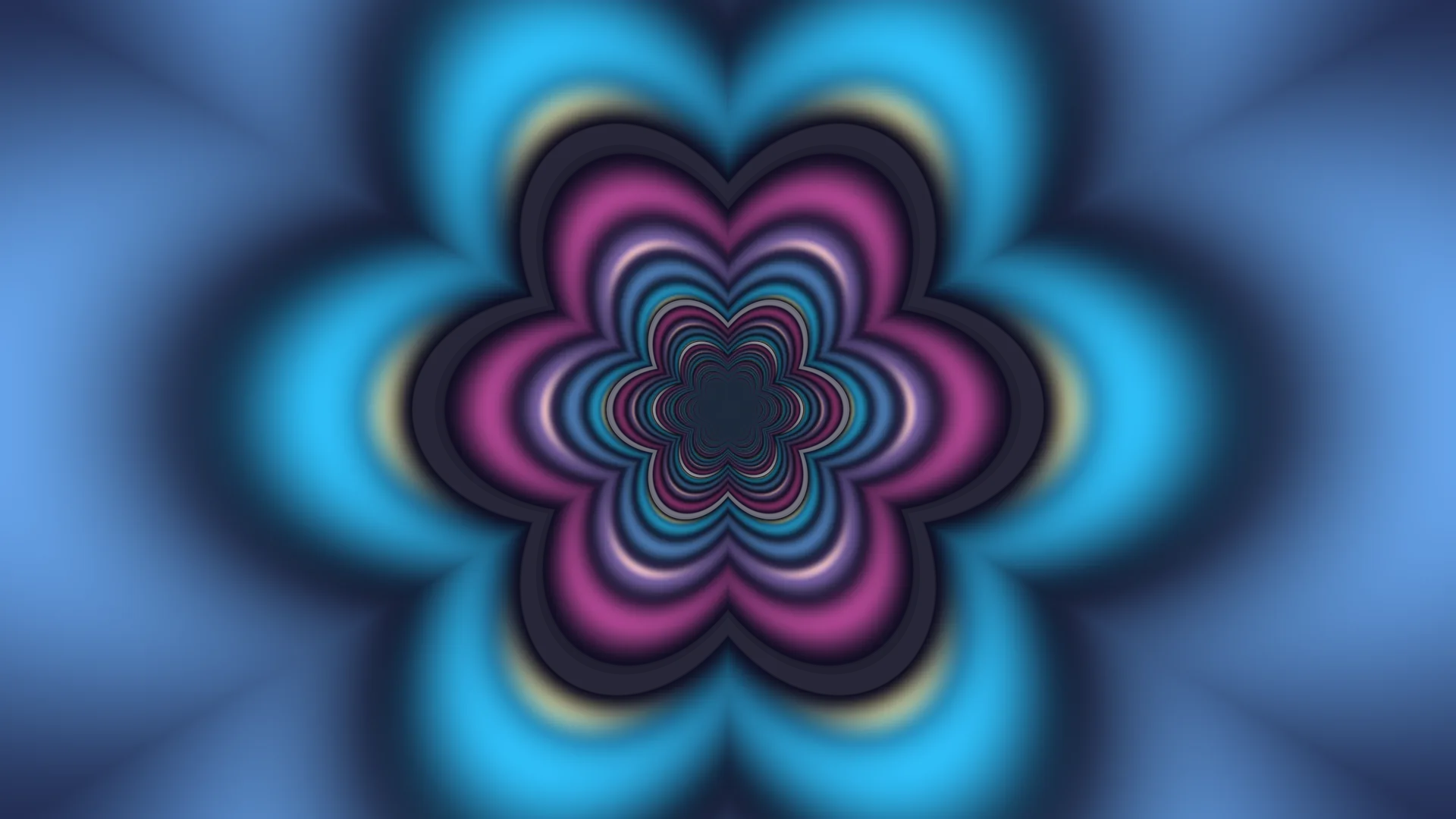 Concentric flower form in blue and violet light — abstract flower wallpaper at 3840x2160