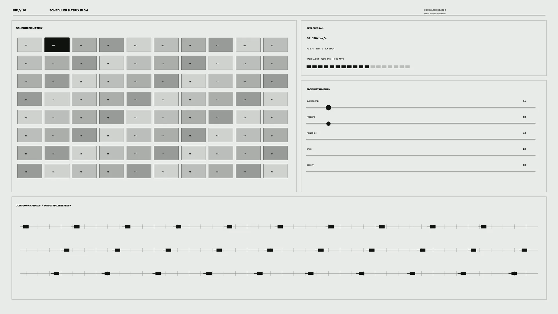 Monochrome scheduler matrix with signal rails — scheduler matrix wallpaper at 3840x2160