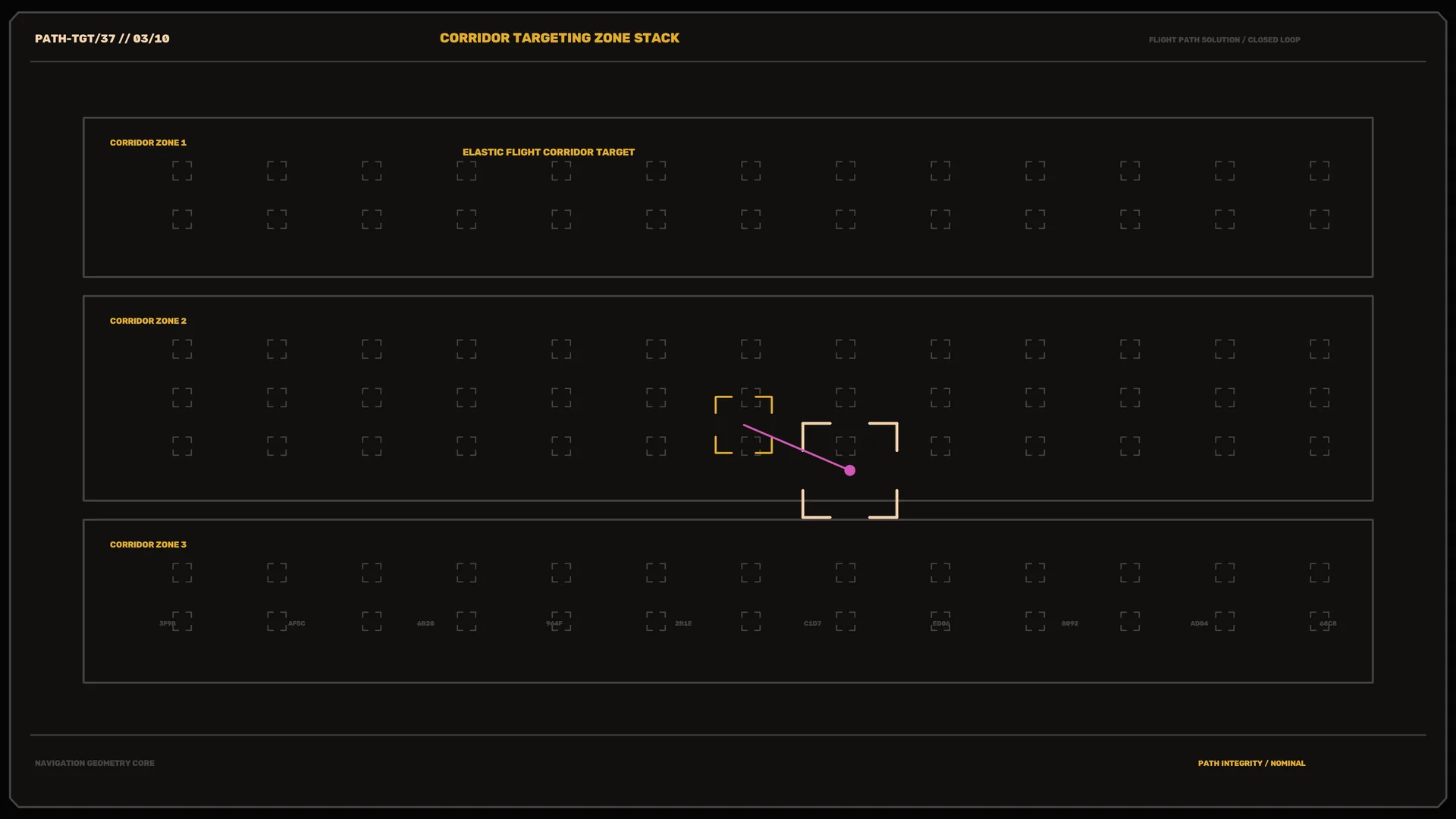 Corridor targeting grid with magenta flight path — navigation diagram wallpaper at 3840x2160