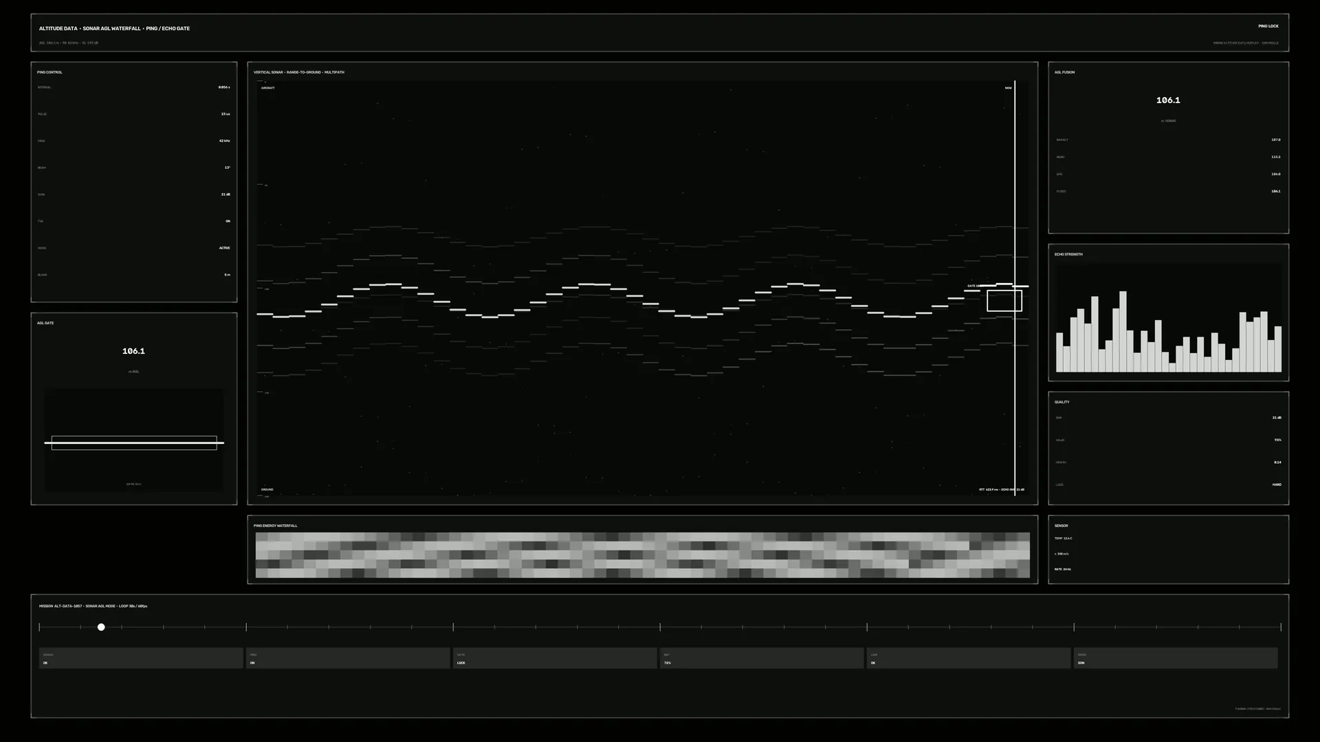 Monochrome sonar waveform control interface — sonar wallpaper at 3840x2160