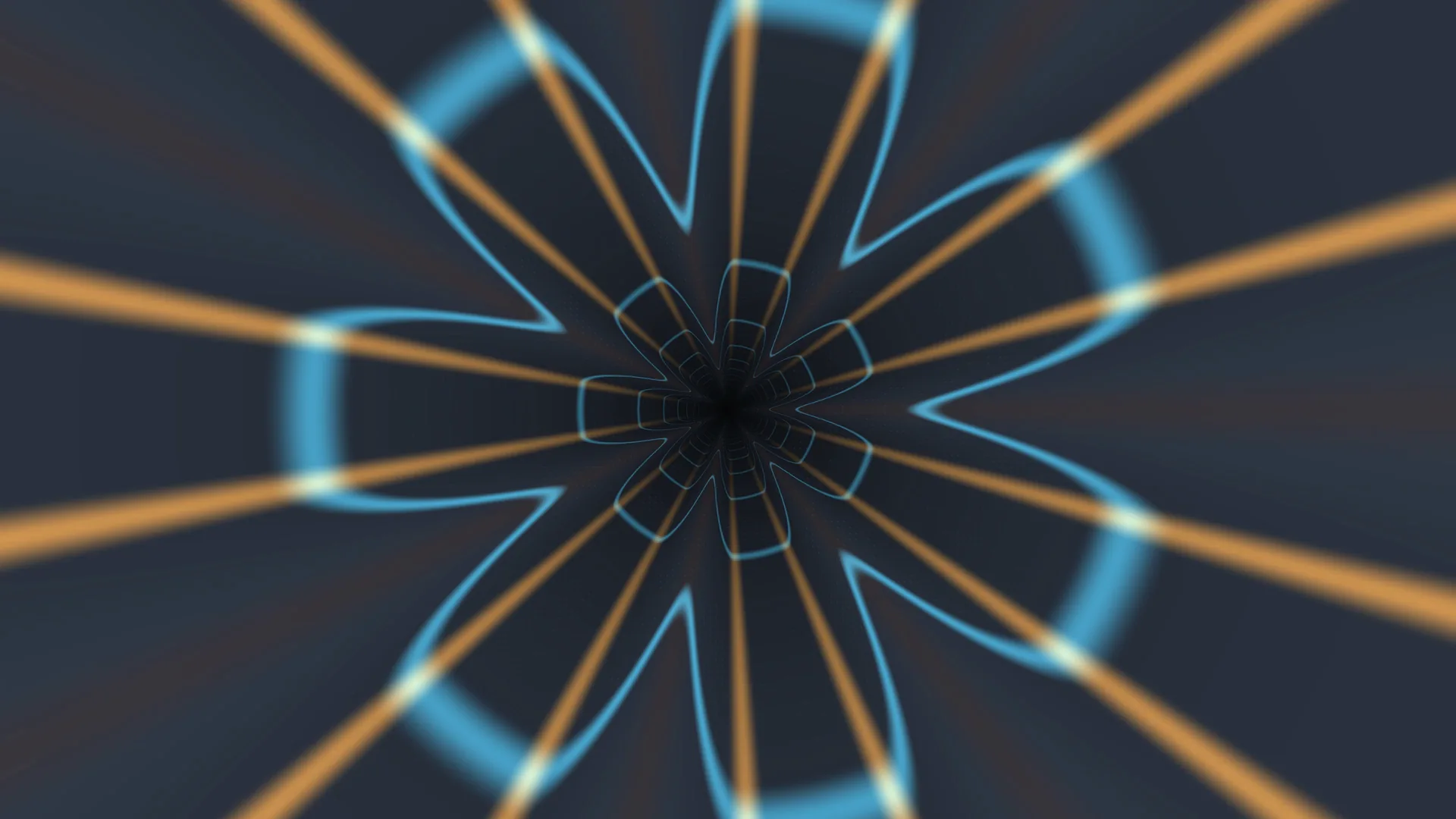 Cyan and amber lines around a dark center — radial geometry wallpaper at 3840x2160