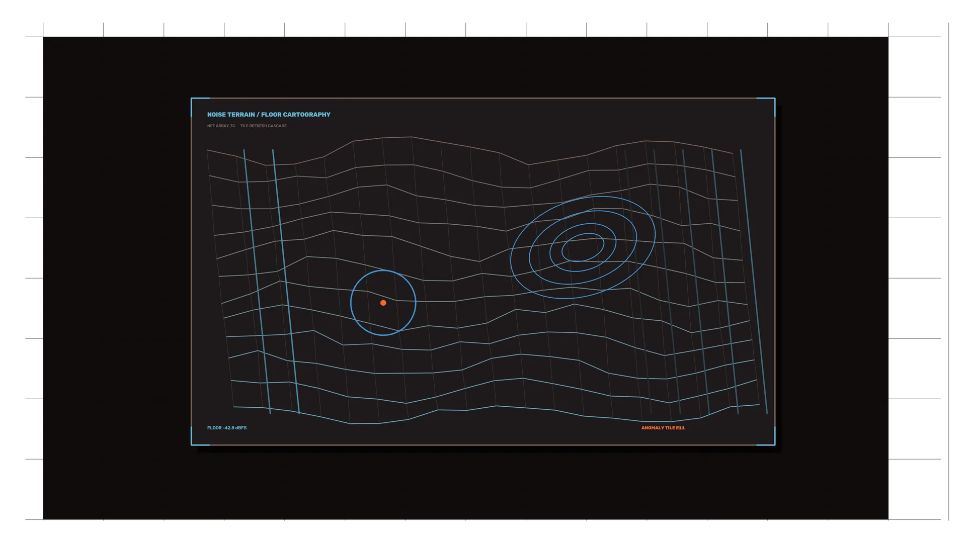 Blue contour field on a dark grid — contour map wallpaper at 3840x2160