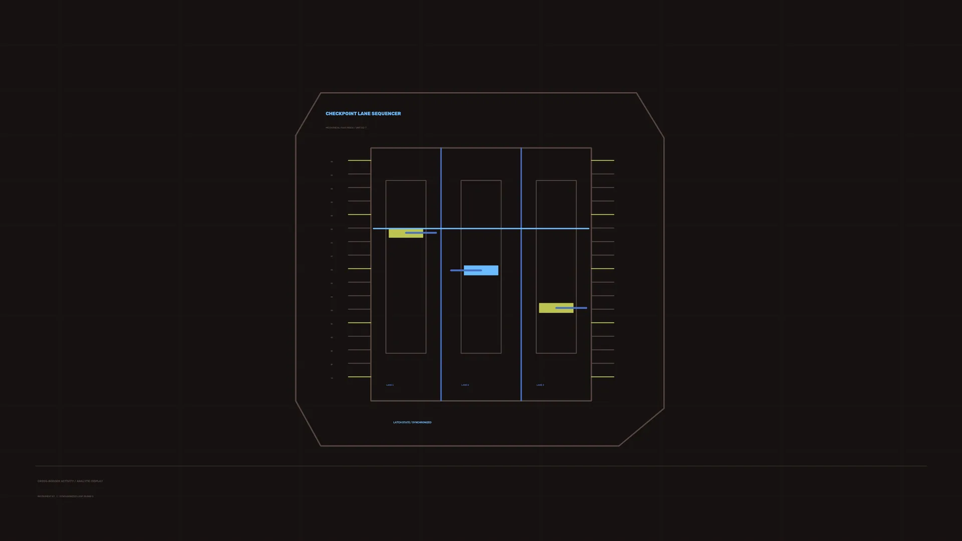 Dark geometric checkpoint lane diagram — schematic diagram wallpaper at 3840x2160
