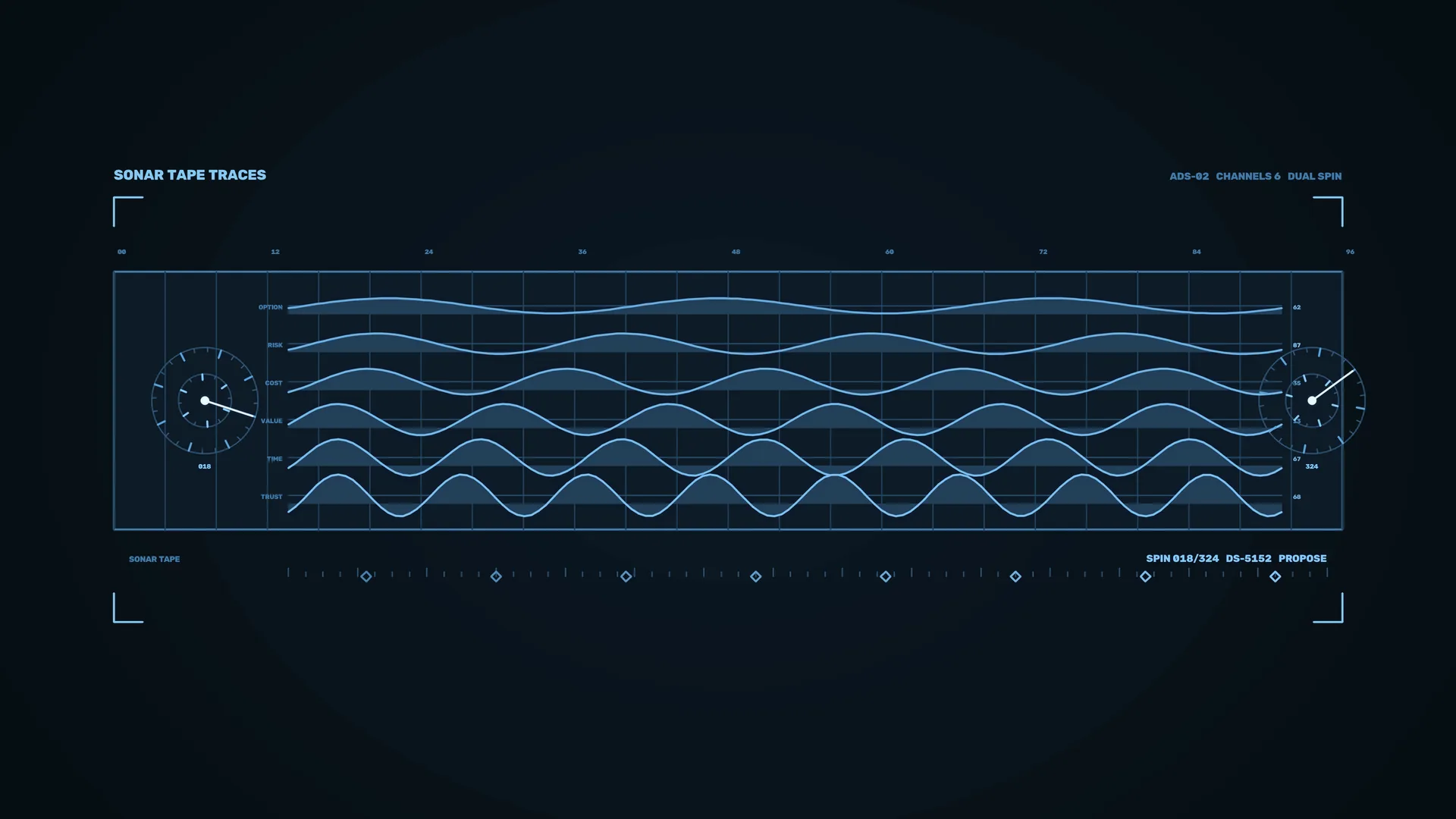 Blue Sonar Waves on a Dark Technical Grid — sonar wallpaper at 3840x2160