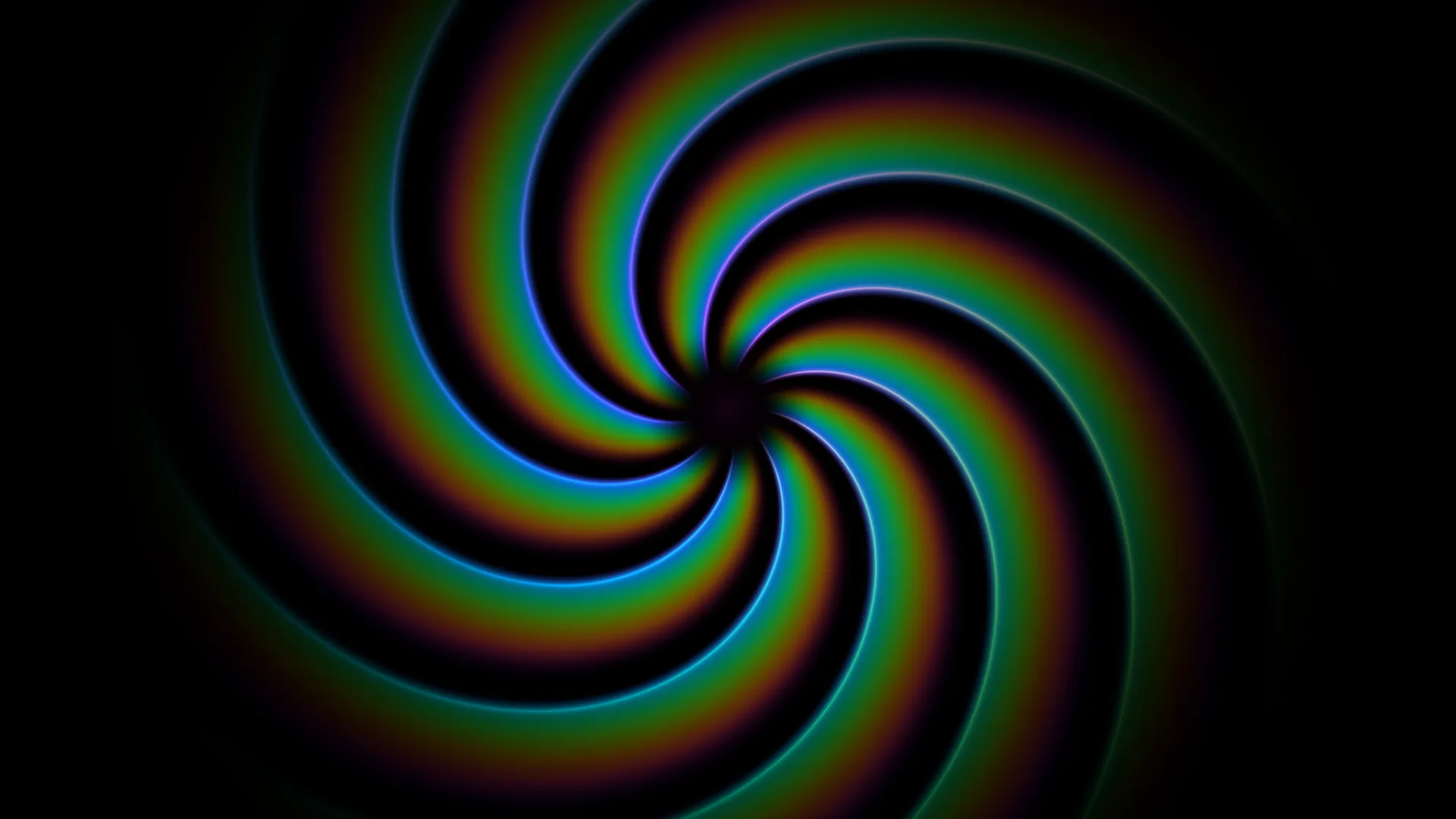 Neon spiral arcs across a field of black — spiral wallpaper at 3840x2160