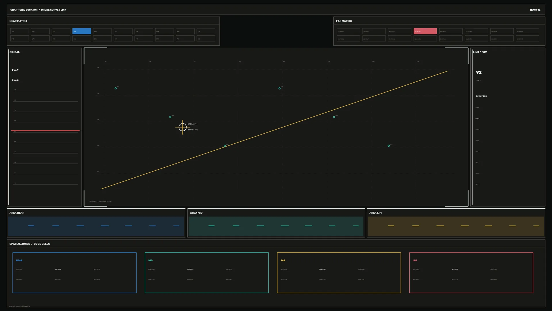 Dark orbital survey dashboard with trajectory line — orbital dashboard wallpaper at 3840x2160