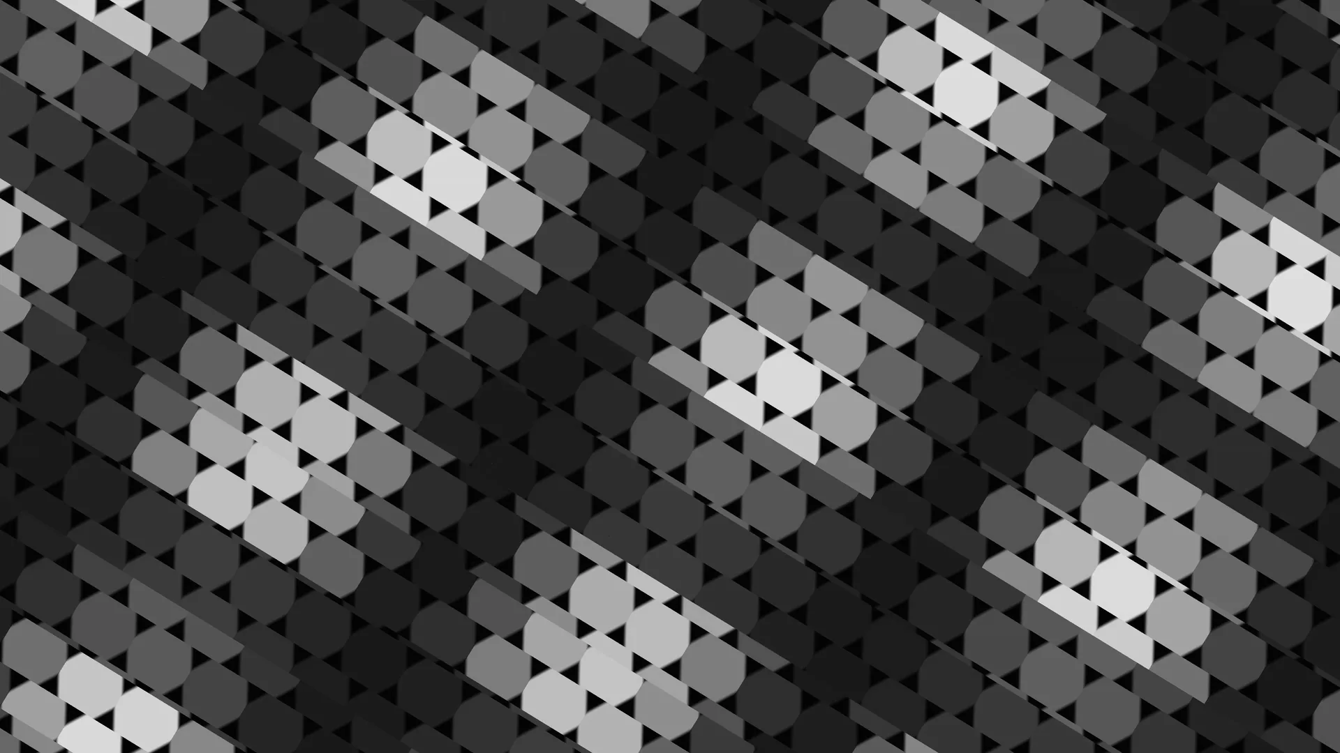 Monochrome diagonal mosaic of faceted forms — geometric mosaic wallpaper at 3840x2160