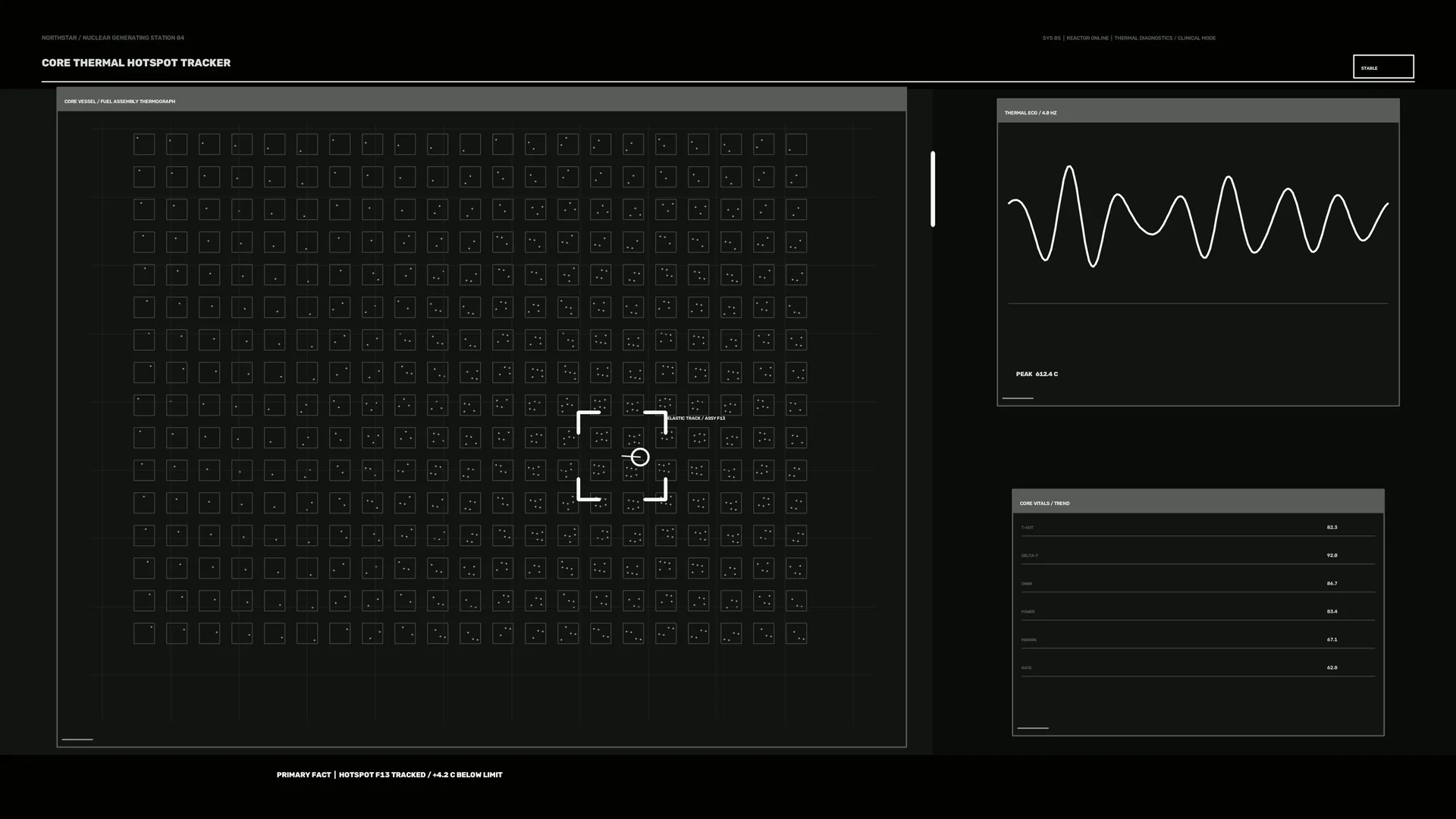 Thermal grid with waveform and tracking reticle — thermal interface wallpaper at 3840x2160
