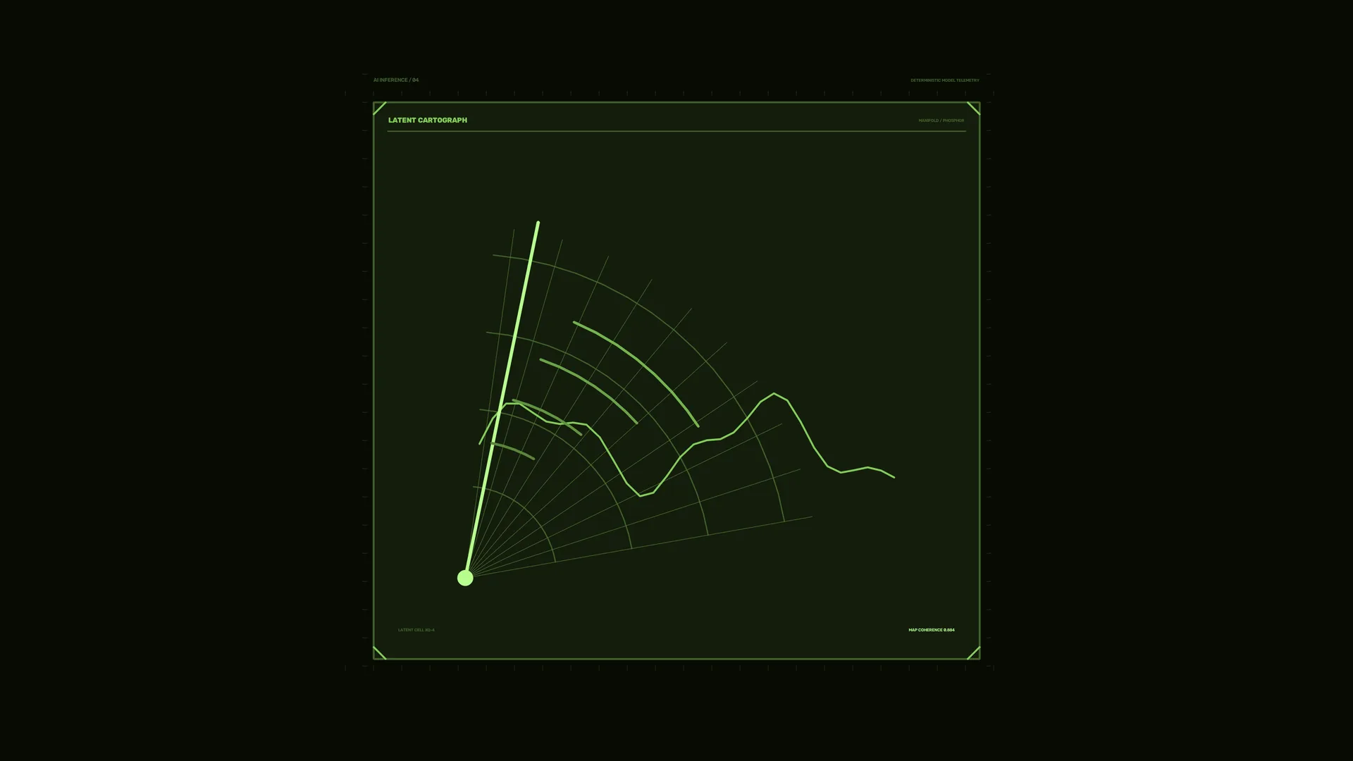 Green cartographic signal on a dark field — cartography wallpaper at 3840x2160