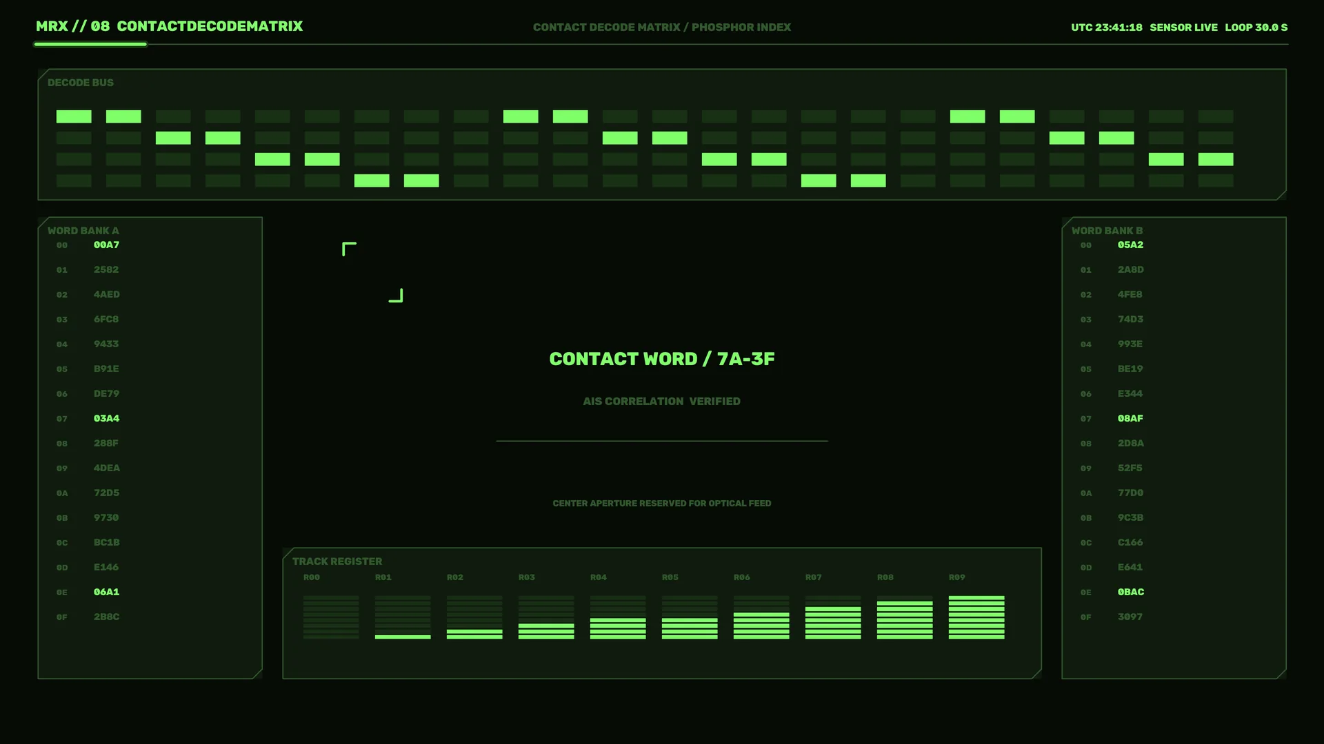 Neon green contact matrix on a dark field — contact matrix wallpaper at 3840x2160