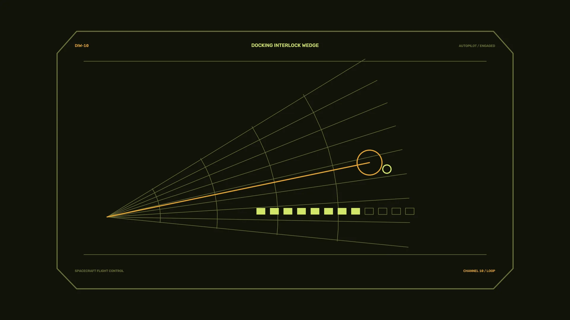Orbital guidance diagram in olive and amber — spacecraft wallpaper at 3840x2160