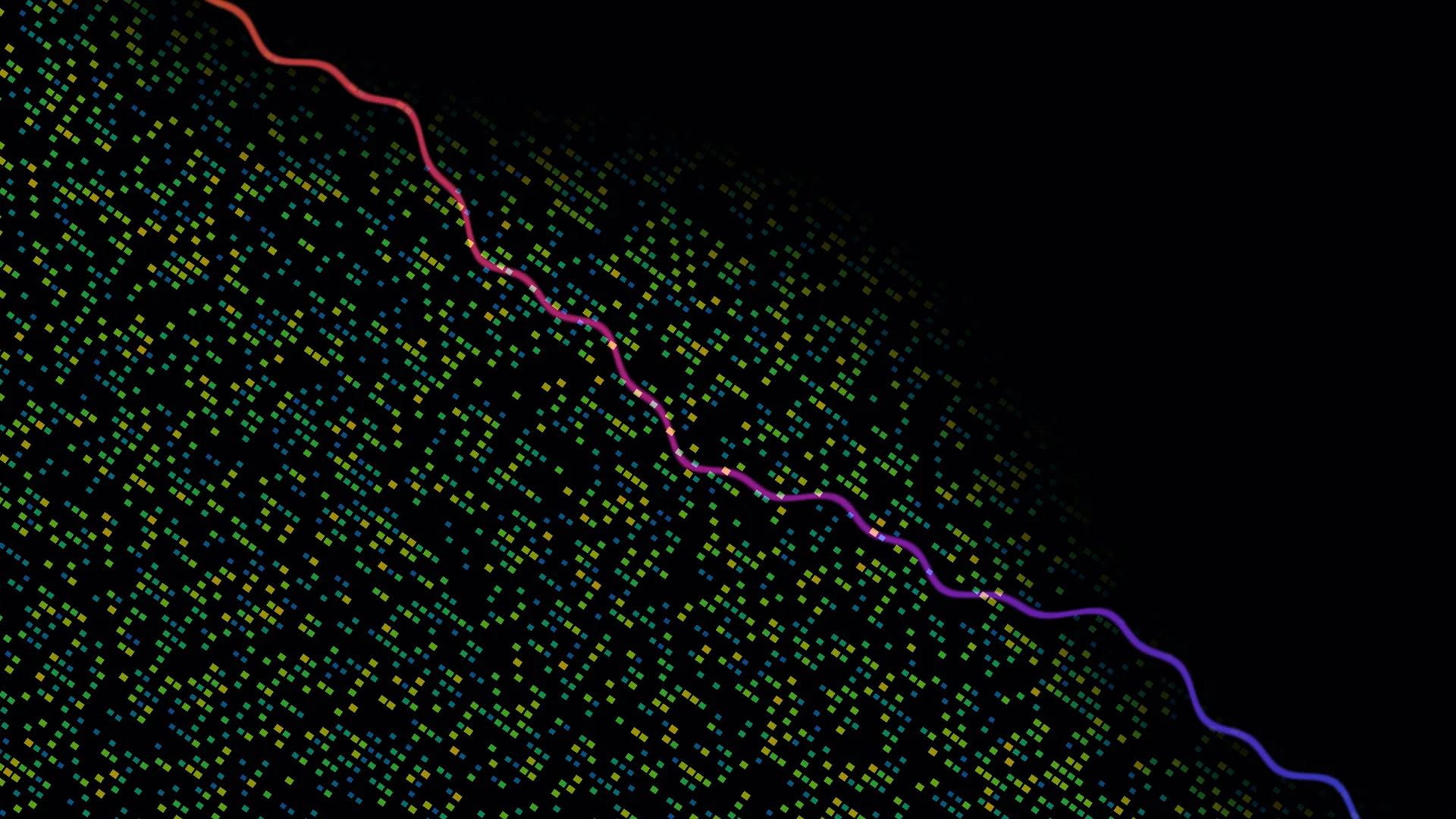 Neon contour across a field of colored pixels — pixel pattern wallpaper at 3840x2160