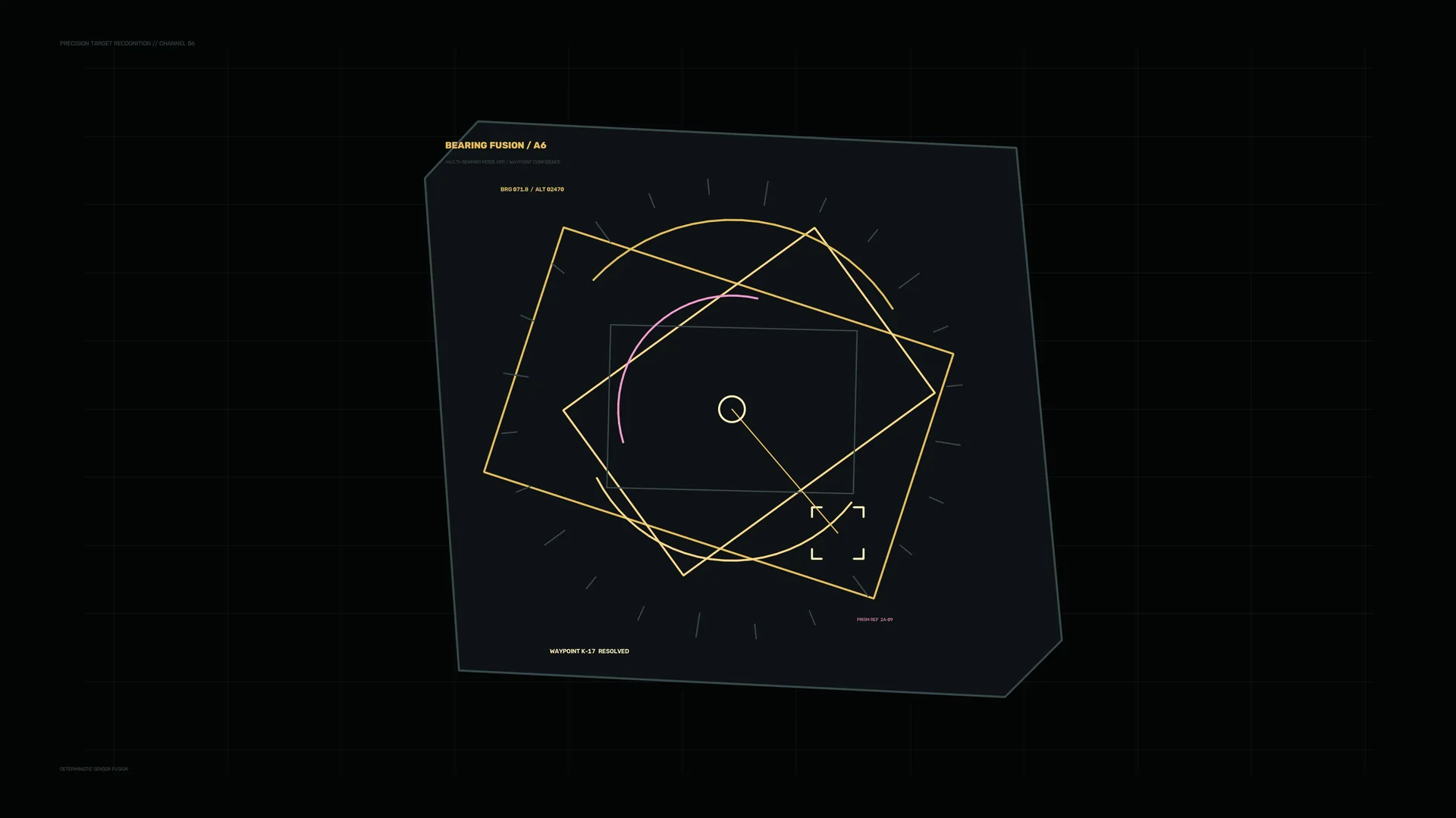 Geometric bearing diagram in amber and violet — geometric diagram wallpaper at 3840x2160