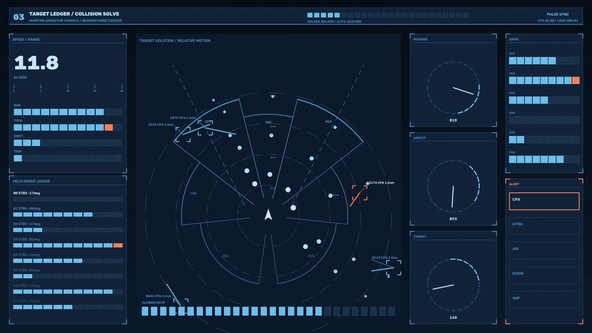 Maritime collision radar in blue interface light — maritime interface wallpaper at 3840x2160