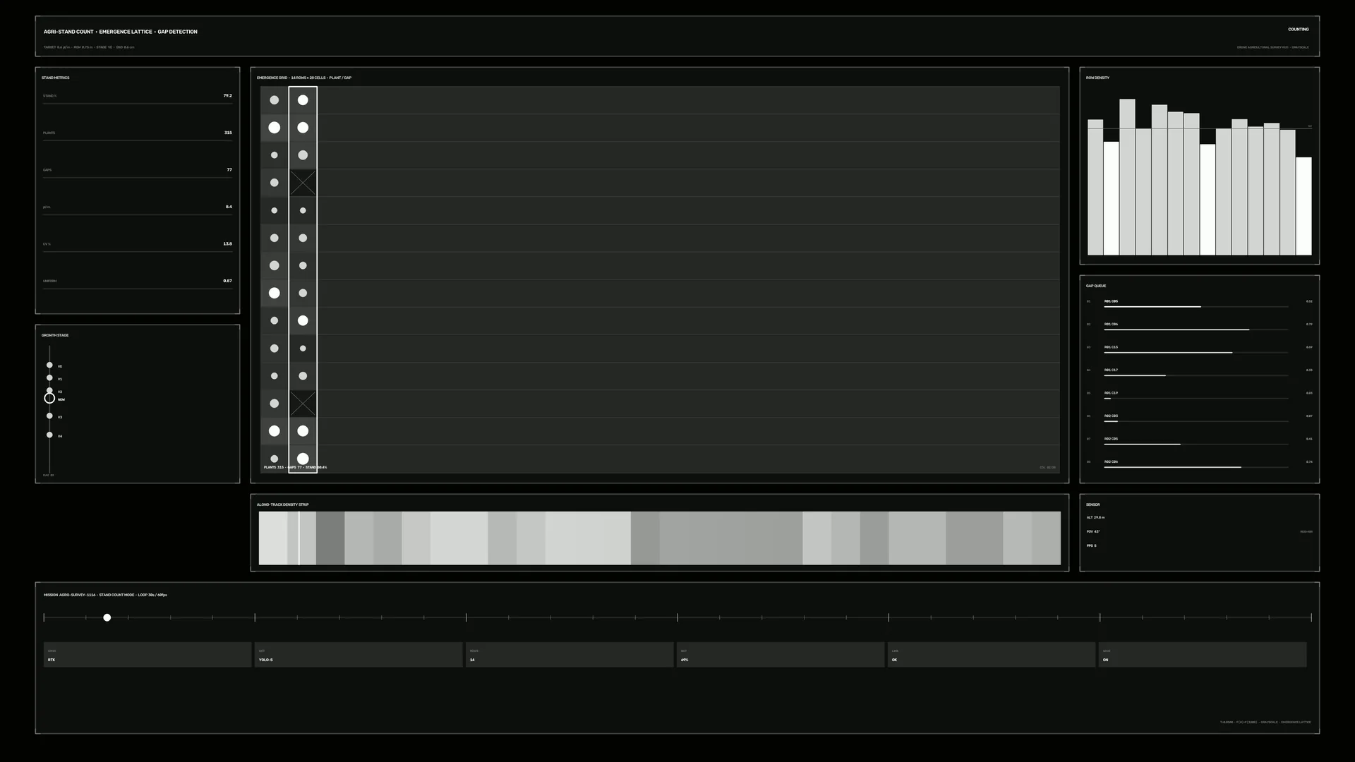 Monochrome Grid Dashboard with Luminous Data Bars — dashboard wallpaper at 3840x2160
