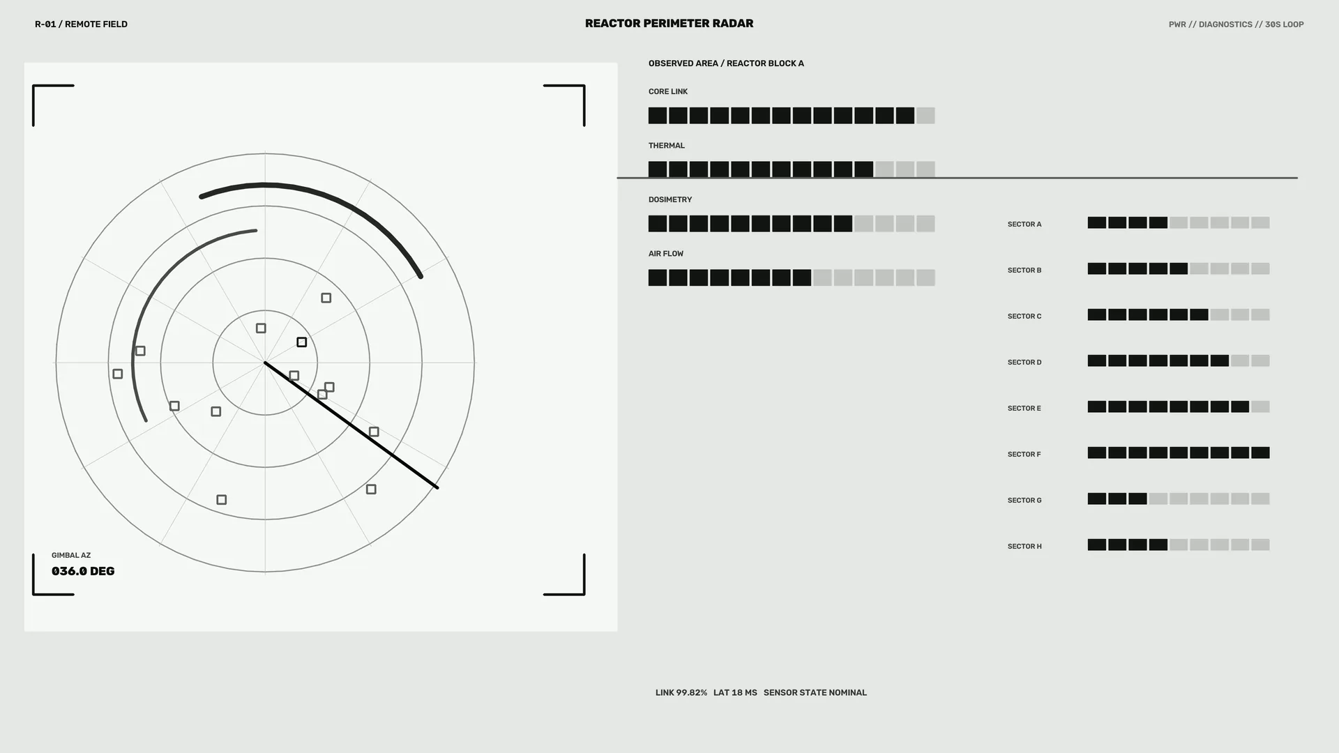 Monochrome Reactor Perimeter Radar Interface — radar interface wallpaper at 3840x2160