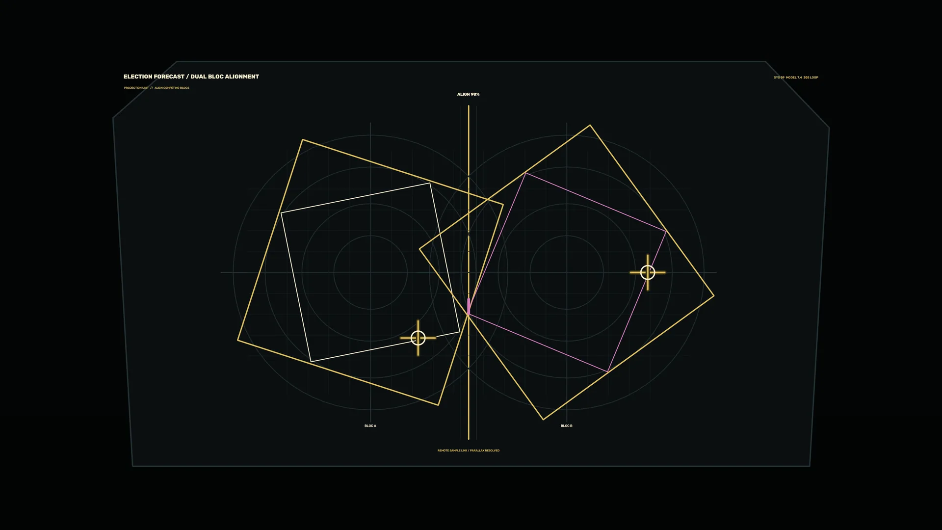 Geometric alignment diagram in amber and violet — geometric diagram wallpaper at 3840x2160