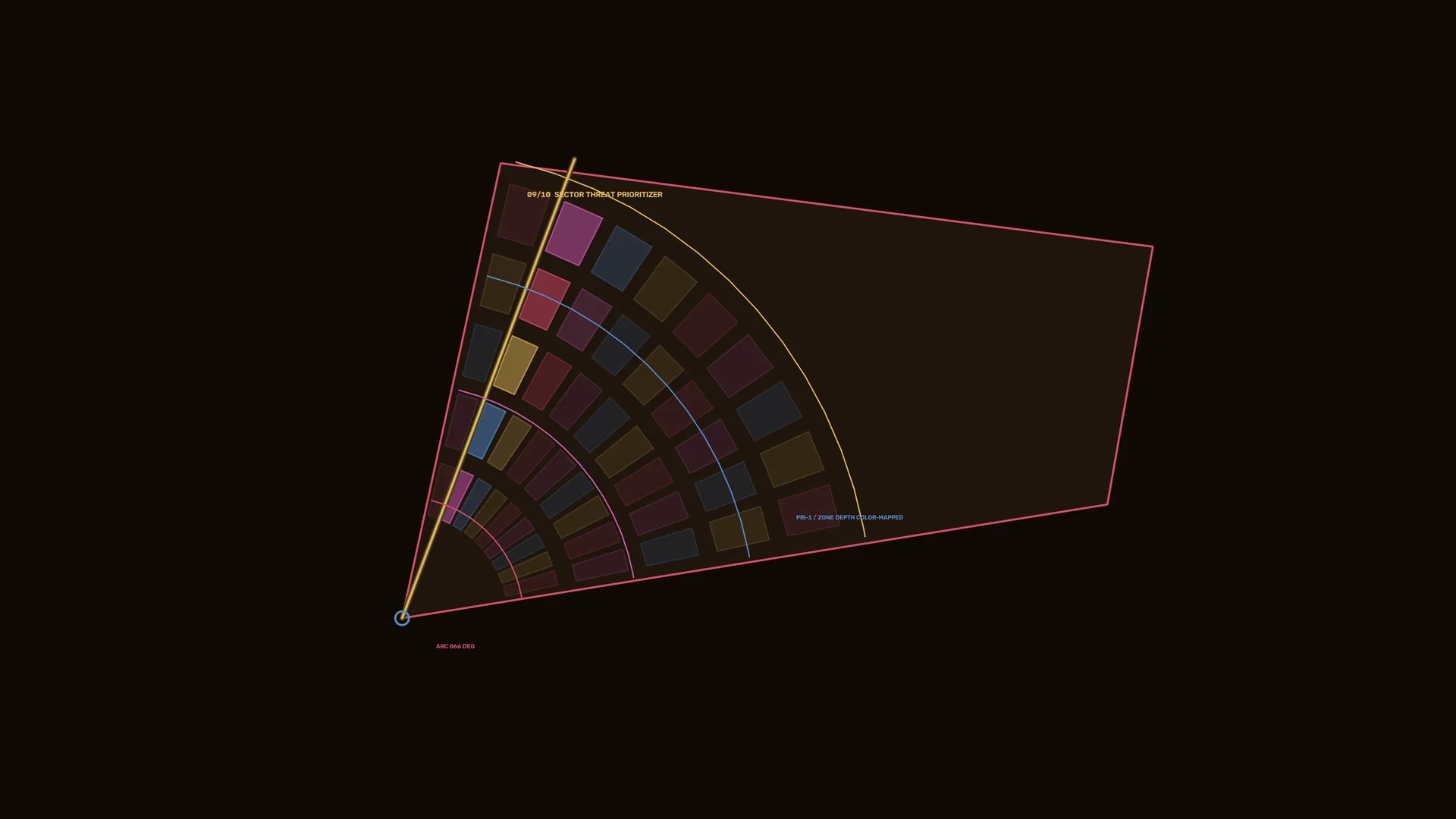 Angular sector diagram in neon lines and shadow — geometric diagram wallpaper at 3840x2160