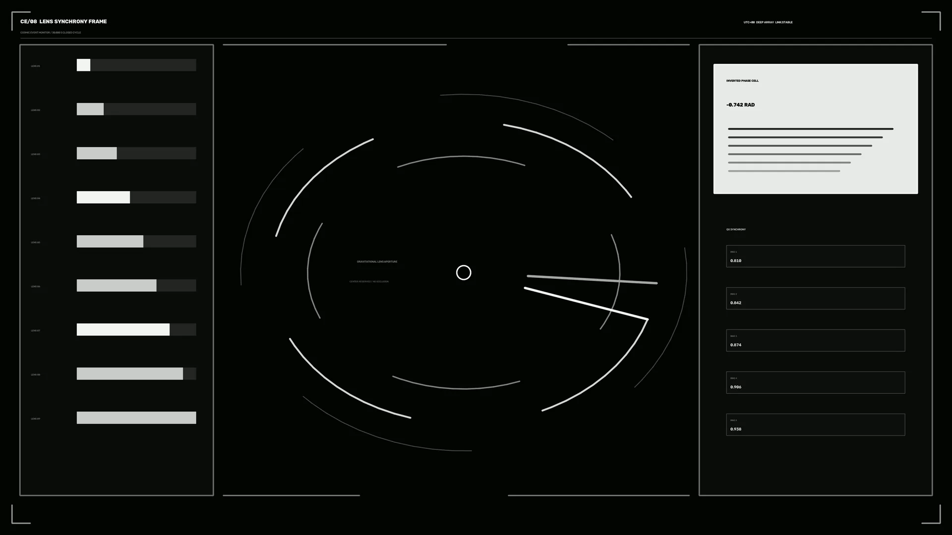 Monochrome orbital diagram with luminous arcs — orbital diagram wallpaper at 3840x2160