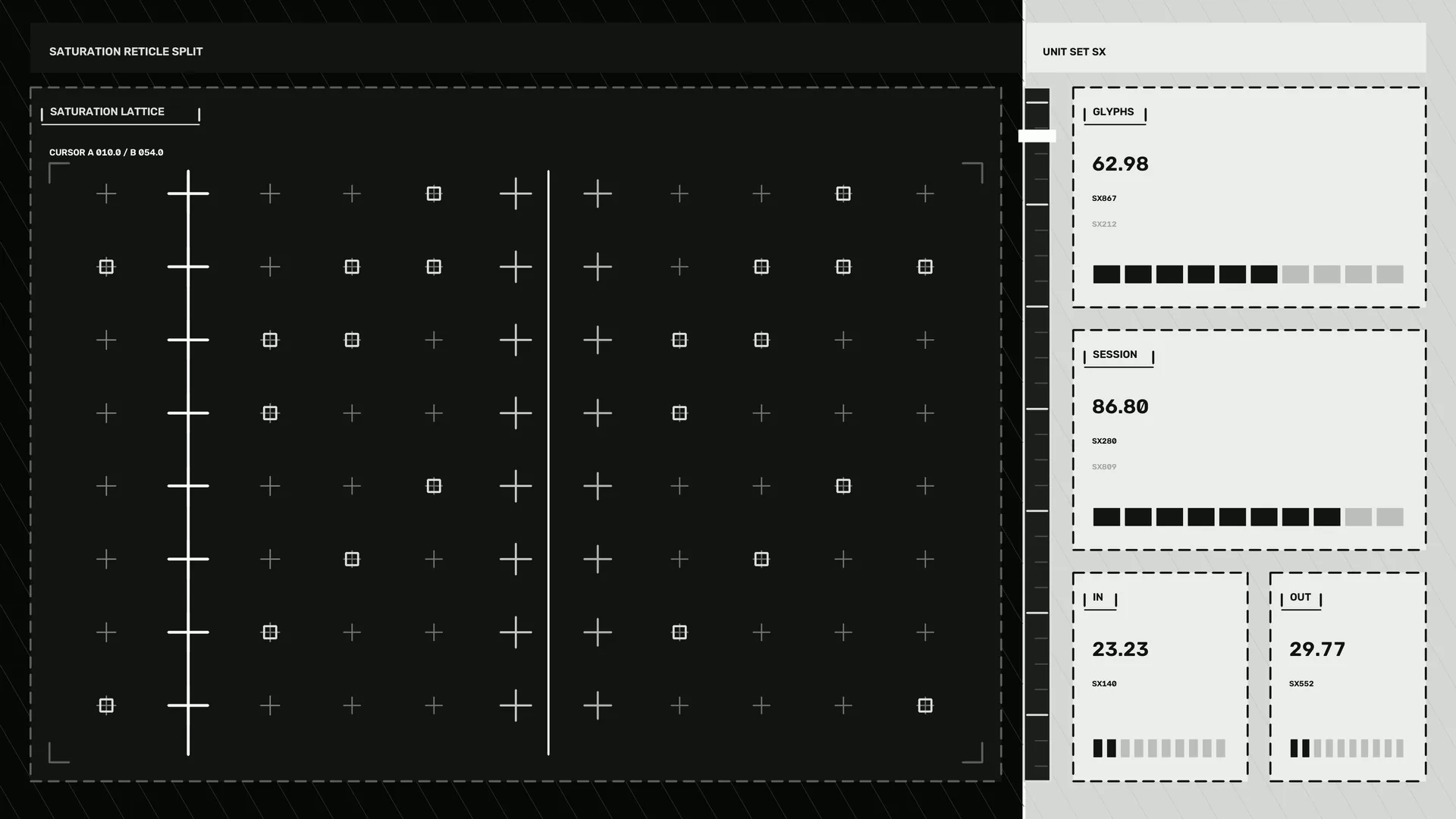 Monochrome interface lattice with measured glyphs — monochrome wallpaper at 3840x2160