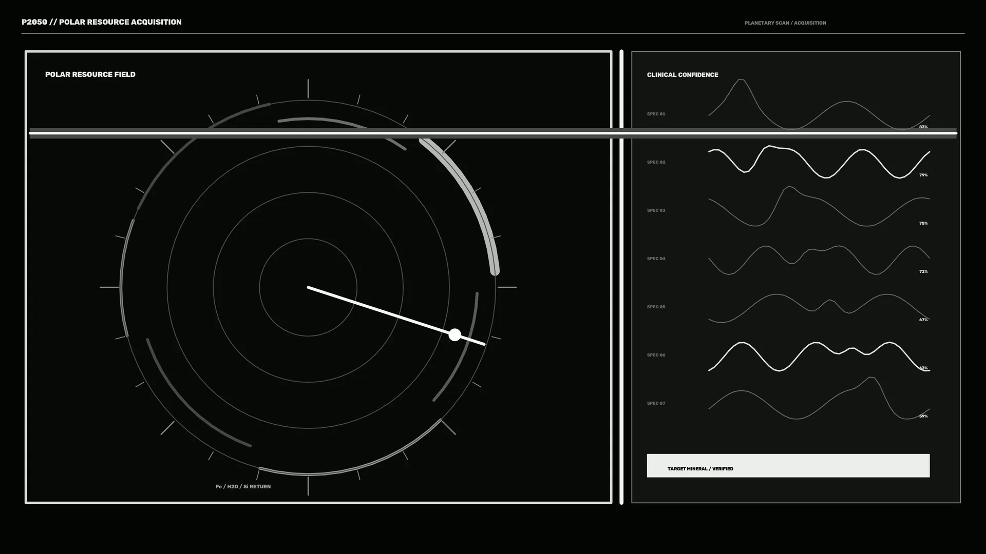 Polar resource field with concentric signal rings — technical diagram wallpaper at 3840x2160
