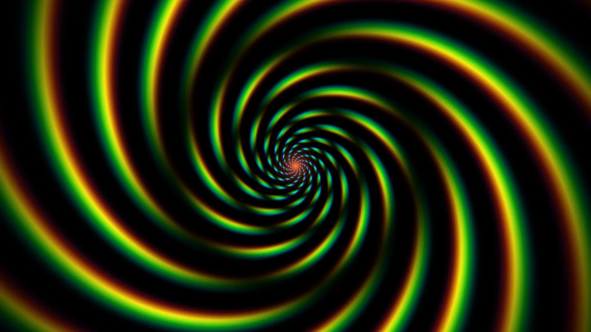 Neon spiral rings across a field of black — spiral wallpaper at 3840x2160
