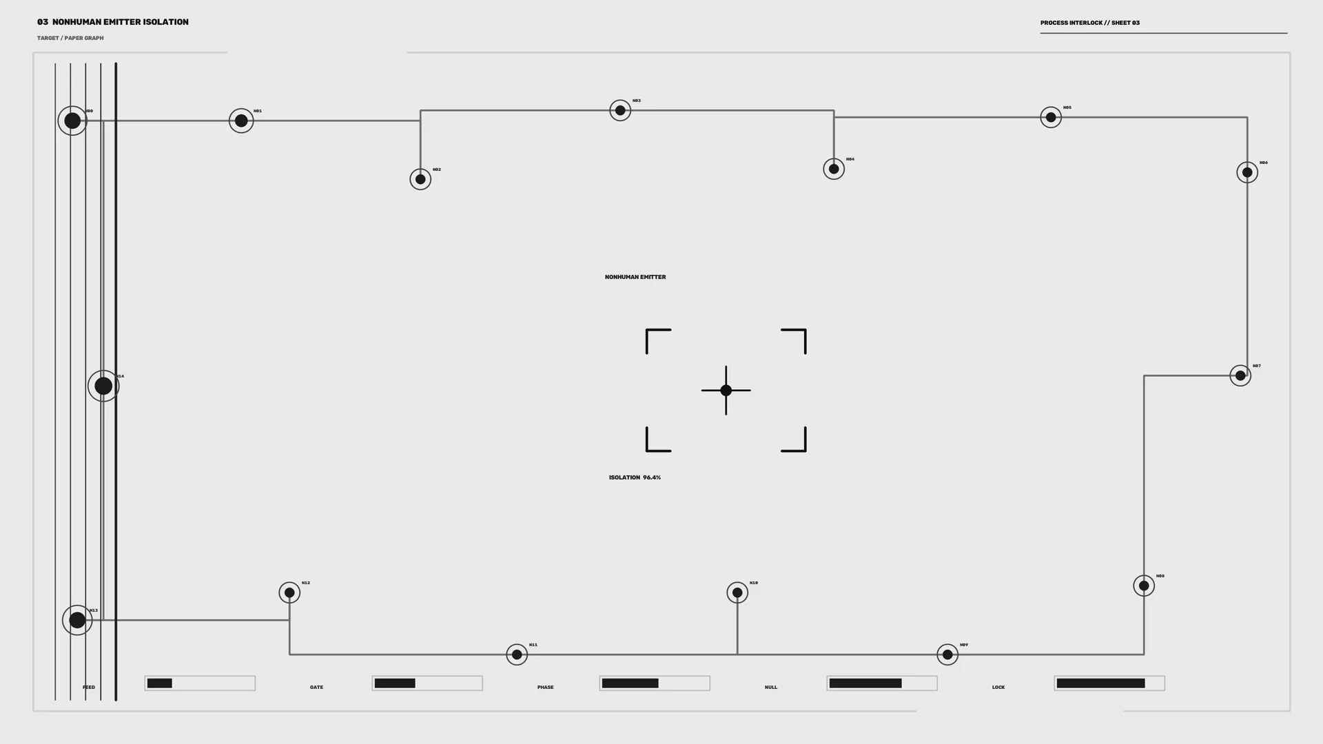 Minimal emitter isolation schematic in pale gray — technical schematic wallpaper at 3840x2160