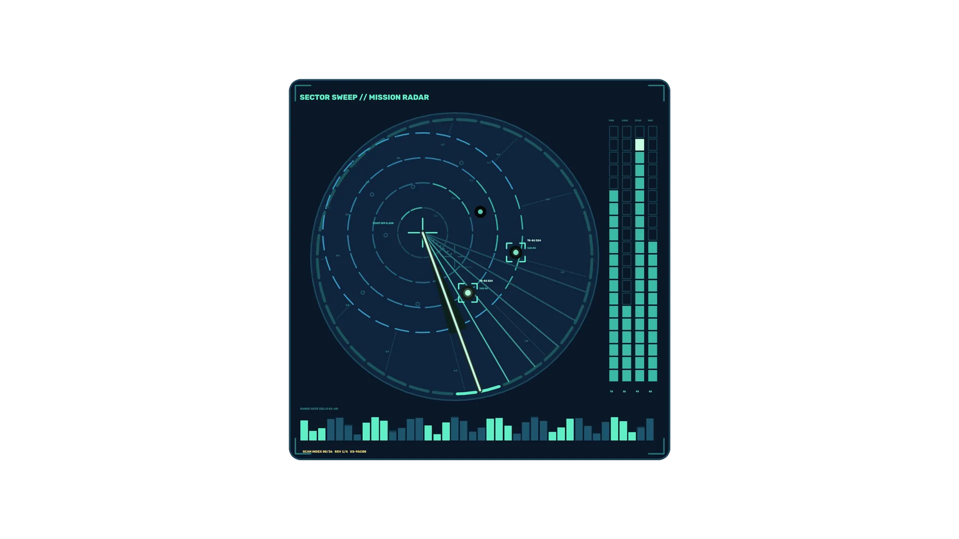 Mission radar interface in teal and midnight blue — mission radar wallpaper at 3840x2160