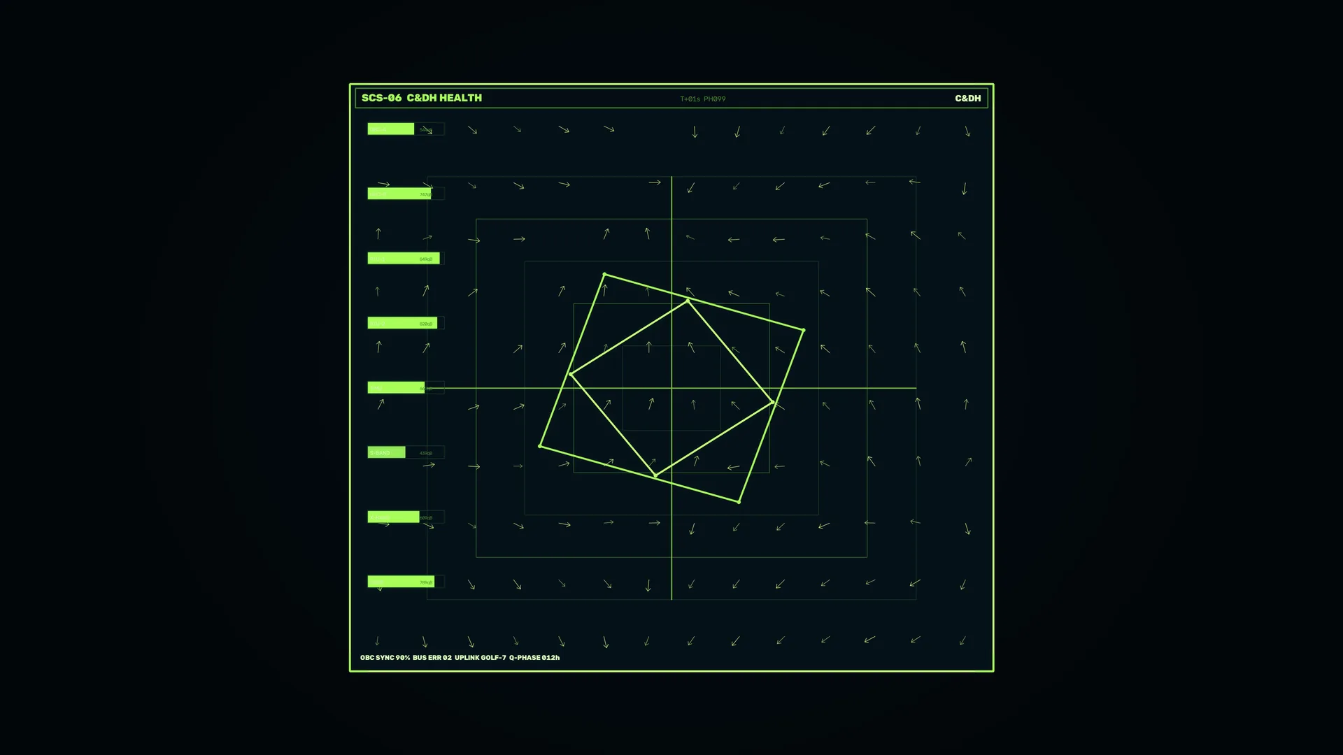 Luminous green orbital grid on a dark field — neon green wallpaper at 3840x2160