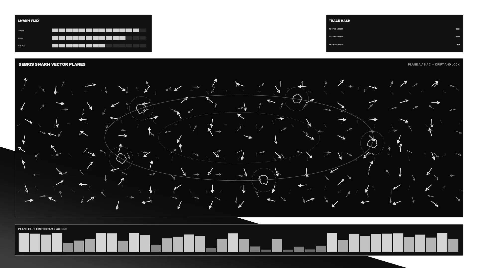 Debris swarm vector field on a dark ground — vector field wallpaper at 3840x2160
