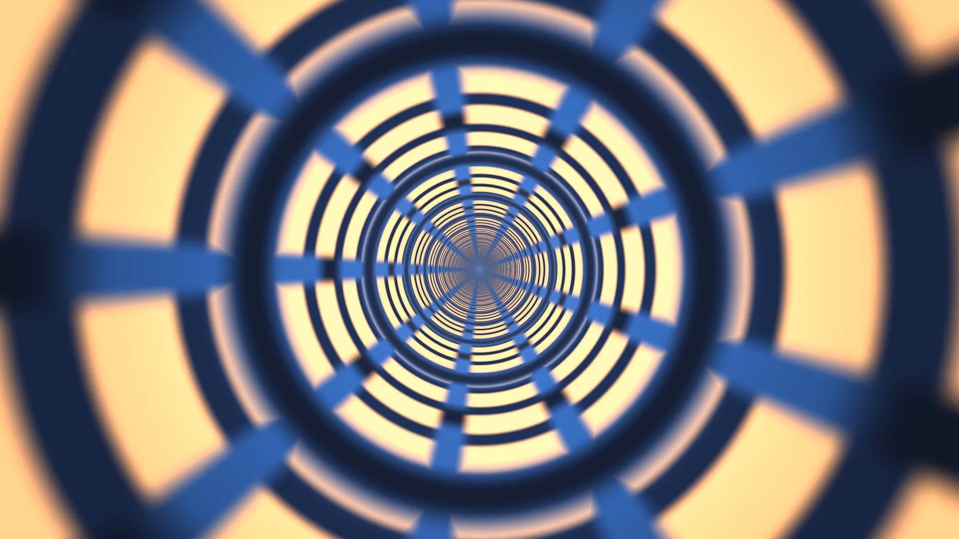 Concentric blue rings around a golden vanishing point — concentric rings wallpaper at 3840x2160