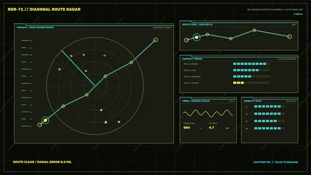 Diagonal Route Radar Interface in Cyan and Yellow — radar interface wallpaper at 3840x2160