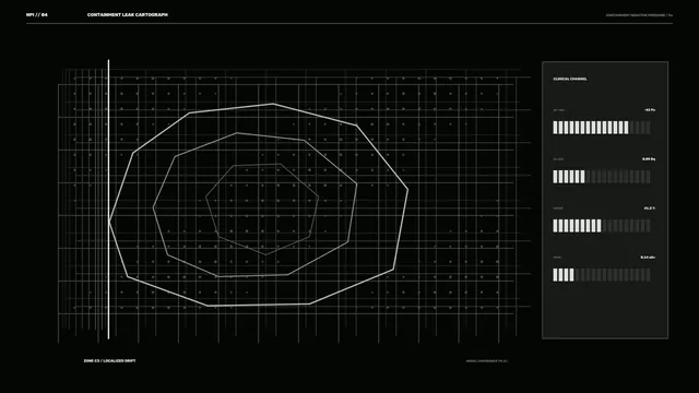 Monochrome containment grid with nested contours — technical diagram wallpaper at 3840x2160