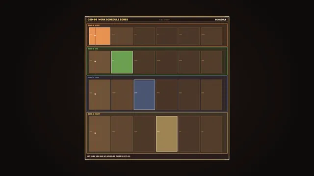 CSD-08 schedule grid in muted earth tones — schedule grid wallpaper at 3840x2160