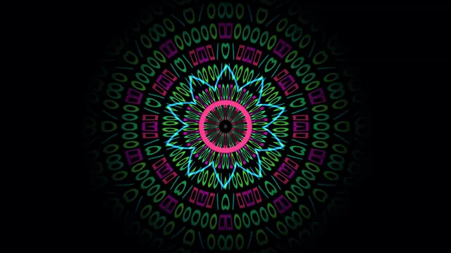 Neon radial mandala on a black field — neon mandala wallpaper at 3840x2160