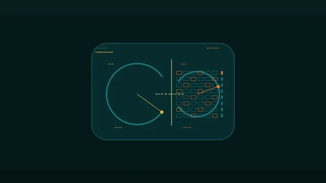 Polarization balance in teal and amber — schematic wallpaper at 3840x2160