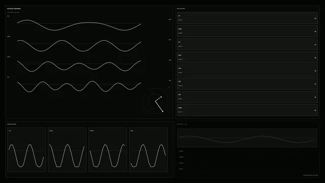 Dark interface of waveforms and measured fields — data visualization wallpaper at 3840x2160