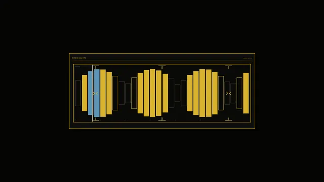 Gold and blue geometric waveform on black — geometric waveform wallpaper at 3840x2160