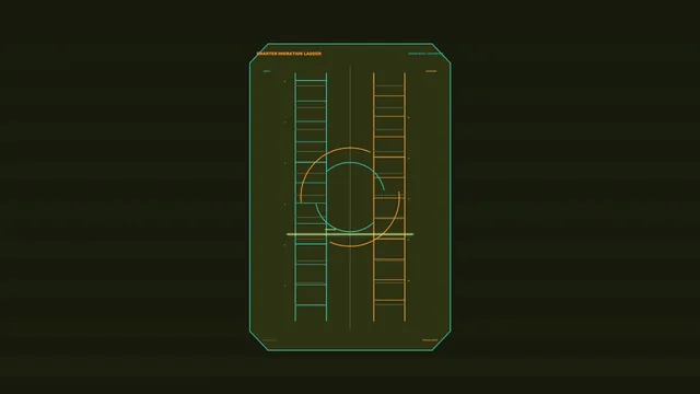 Neon migration ladder with orbital geometry — ladder diagram wallpaper at 3840x2160