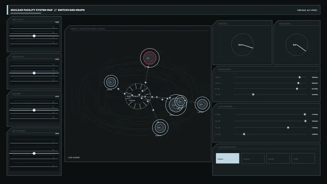 Dark Switchyard System Map with Orbital Nodes — systems diagram wallpaper at 3840x2160