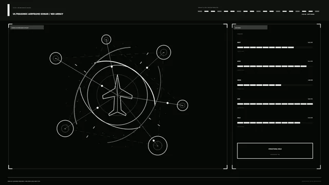Ultrasonic airframe sonar interface in black and white — aircraft wallpaper at 3840x2160