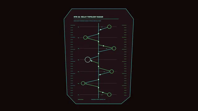 Neon relay topology diagram on a dark field — relay topology wallpaper at 3840x2160