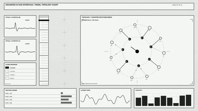 Monochrome AI topology chart with circular node map — topology chart wallpaper at 3840x2160