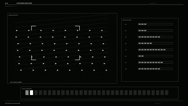 Monochrome surveillance grid with orbital markers — surveillance interface wallpaper at 3840x2160