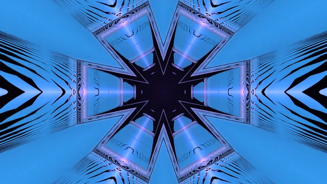 Blue mirrored geometry with a violet inner glow — symmetry wallpaper at 3840x2160