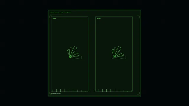 Green split-node interface on a dark grid — technical interface wallpaper at 3840x2160