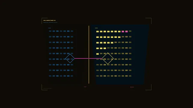 Neon signal grid in a field of shadow — geometric interface wallpaper at 3840x2160