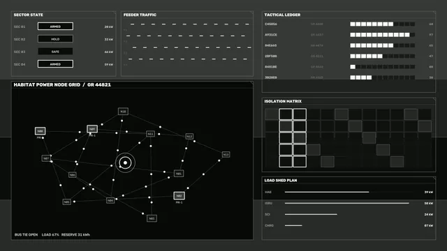 Monochrome Power Grid Interface with Node Network — power grid wallpaper at 3840x2160