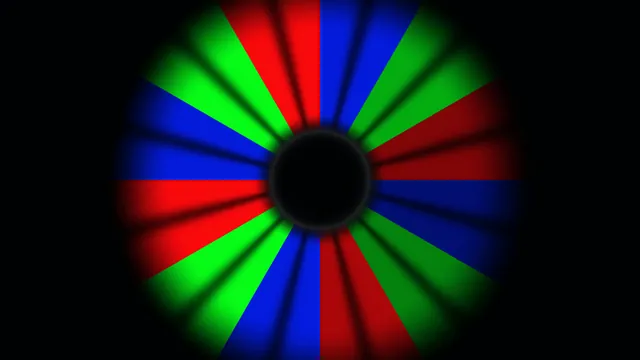 Radial red blue and green light wheel — radial geometry wallpaper at 3840x2160
